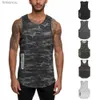 Débardeurs pour hommes Gilet de course pour hommes Gym camouflage noir débardeurs musculation Fitness entraînement mince séchage rapide col rond chemises sans manches avec poches L240124