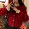 Autumn and Winter New Imitation Mink Fleece Round Neck Sweater Women's Knitwear Pearl Button Sweater