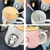 Mugs 3D Relief Ceramic Mug With Lid Spoon Cup For Tea Cups Coffee And Pottery Ceramics & Go