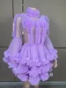 Scena odzież 2024 Długie rękawy Purple czerwona siatka seksowna sukienka Kobieta piosenkarka taneczna sukienki Urodziny Święt Kostium