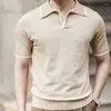 Polo da uomo T-shirt estiva con risvolto in maglia Polo Camisa Hombre Camicia slim casual a contrasto con scollo a V britannico Mannen