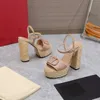 Sandali di lusso da donna Sandali estivi con fibbia a V Tacchi alti Piattaforma impermeabile Corda di canapa intrecciata Tacchi spessi Scarpe a blocchi di colore