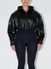 Aynaray зима-осень женская мотобайкерская кожаная куртка однотонные черные укороченные топы с длинными рукавами верхняя одежда пальто толстовки для женщин 240119
