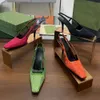 Geklede schoenen Slingback hoge hakken Ondiep gesneden schoenen met veters Sandalen Halfhoge hak Zwarte mesh met kristallen sprankelende printschoenen Rubberen leren enkelbandje Damespantoffels