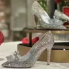 Buty ślubne spiczasty wysokie obcasy cienki z Kopciuszkiem szklane buty panny młodej rhinestone pojedynczy buty samice kryształowe pompki 240119