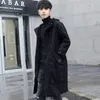 メンズジャケット韓国ファッションロングジャケットフードと純粋な黒いフード付きウィンドブレイカーオーバーコート秋の大きなポケット大規模