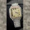 실버 큐빅 지르코니아 다이아몬드 시계 아랍어 숫자 고급 미스 포스 스퀘어 자동 남성 전체 아이스 아웃 시계 입방 지르콘 손목 시계와 함께