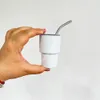 Vacuüm geïsoleerde demitasse Miniatuur wit gekleurd koud heet metaal roestvrij staalkleurig schattig klein 2oz tumbler borrelglas met deksel en rietje, verkocht per doos