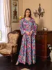 Abbigliamento etnico Abito modesto per donna Elegante casual Primavera Stampato floreale Abiti lunghi Scollo a V Nastro in pizzo Moda musulmana Abaya Jalabiyat