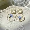 Stud Spring and summer fresh blue romantic retro drip glue dried flower earrings sweet girl earrings water ripple transparency Q240125