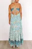 Abiti casual 2024 Bohemian Blu Rosa Giallo Vintage Print Beach Dress Estate Sexy Backless Senza maniche Slash Neck Spaghetti Strap Maxi