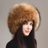 Chapéu feminino totalmente coberto com pele de raposa real, chapéu russo trapper ushanka, chapéu quente para esqui ao ar livre