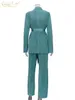 clacive Autumn Green Pleated Pants Set Bodycon Slit Trosuer Suits Fashion Laceup Lengeve Blazer 2 Piece Sets Womens Outfits 240123
