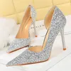 Robe chaussures designer femmes paillettes tissu talons hauts pompes mariage mariée or argent sexy strip-teaseuse plus taille 41 42 43 bigtree