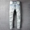 Grafische jeans herenbroeken Mode High Street Heren Zwart Veelkleurig Letterprint Elastische motorbroek Hiphop