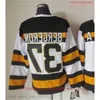 Film CCM Vintage Ice Hockey 77 Ray Bourque koszulki zszyte 37 Patrice Bergeron Jersey Black White 75th Yellow Men Re 16