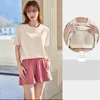 Dames nachtkleding Katoen Korte mouwen Shorts Pyjama Effen Kleur Informeel Zomer Homewear Los nachtkleding Intieme lingerie Loungewear