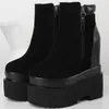 Sapatos de vestido de inverno cunhas botas de neve mulheres couro genuíno salto alto plataforma bombas femininas alta superior redondo toe moda tênis casuais sapatos