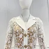 Vestidos casuais branco qualidade superior primavera verão 2024 mais recente manga longa oca out lace bordado botões dourados mini vestido