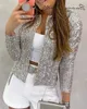 Women's Jackets Long Sleeve Open Front Sequin Coat Women Casual Female Jacket Pearls Buttons O-Neck Out Wear Ladies 510