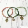 Beaded MG0482 6 mm Rhodonite Hamsa Charm Armband Högkvalitet Moss Agates Energy Natural Green Aventurine Womens smycken Drop Delivery DHK3B