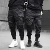Homens fitas cor bloco calças bolso preto carga harem joggers harajuku sweatpant hip hop calças 254