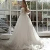Stunningbride 2024 nova chegada vestido de baile glitter vestidos de casamento removível inchado manga longa apliques rendas tule boêmio vestidos de noiva