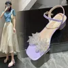 Kleid Schuhe Sommer Frauen Französisch Strass Schleife dick mit transparenten Joker Sandalen.