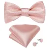 Solid Pink Plaid Ties For Men Fashion Men's Self Tie Bow Tie Pocket Square Cufflinks Set Men Neck Tie Clip And Brooch 240119