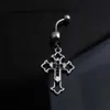 Nombril Anneaux De Nombril Creux Croix Dangle Anneau De Nombril 14G 316L En Acier Chirurgical Nombril Anneau Clair Noir CZ Punk Piercing Ombligo Oreja Bijoux De Corps YQ240125