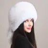 Chapéu feminino totalmente coberto com pele de raposa real, chapéu russo trapper ushanka, chapéu quente para esqui ao ar livre