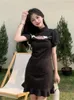 Sukienki swobodne Koreańska bodycon sukienka 2024 Vestidos de Mujer chiński styl vintage szata femme Tunik Ruffles Hollow Out Mini Summer