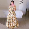 2024 New Spring/Summer Women's Dress One Shoulder Fragmented Flower Fashion Off Shoulder Long Printed Dress white lace tops tanks Designer women's clothingCM36