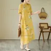 Etnische Kleding 2024 Chinese Vintage Cheongsam Jurk Nationale Bloemenprint Katoen Linnen Verbeterde Qipao Oosterse A-lijn Folk