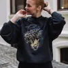 Sweat-shirt graphique imprimé tigre pour femme, manches longues, col rond, lettre brodée au dos, sweat à capuche en coton, mode nouveau streetwear, printemps 2024