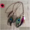 Opaska na głowę Peacock Pióro Nakaza Indian Bohemia Folk Opaska na głowę ręcznie robiona lina dla dziewcząt z koralikami 2 style hurtowe upuszczenie deli dhxwp