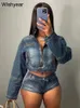 Women's Tracksuits Casual Streetwear Spring Club Outfits For Women Stretch Denim O-Neck Long Sleeve Jackets Crop Tops And Shorts Jeans 2