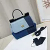 Топ Женская сумка через плечо Почтальон Женские сумки Модная сумка через плечо Джинсовая синяя лоскутная сумка
