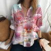 Camicette da donna Camicia a maniche lunghe autunnale Camicia da ufficio all'aperto Moda femminile Classico bavero Dolce caramella Stampa 3D oversize