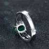 Anneaux de mariage mignon femme vert zircon pierre anneau à la mode couleur argent ovale fiançailles pour les femmes mariée bijoux cadeau