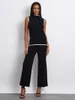 Women's Pants Women Two Piece Knitted Set Sleeveless Mock Neck Tank Top Knit Wide Leg Contrast Color Sweater Sets