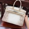 Sac à main en cuir véritable pour femme L Sac de couleur himalayenne Peau de crocodile Sac à main en cuir véritable pour femme L 30 cm Fil de cire fait à la main 1BX2