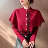 Women's Sweaters Temperament Lace Cape Shawl Sweater Coat For Women Two-Piece Knitted 2024 Autumn And Winter Top Knitwear