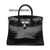 Women Genuine Leather Handbag L New Crocodile Pattern Bag Genuine Leather Women's Fashion Top Layer Cowhide Big Himalayan White R2MQ