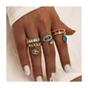 Z bocznymi kamieniami 4pc/zestaw modny Turkusowy diamentowy palec z złym okiem pierścienie Pierścień Kobiet Dziewczęta Biżuteria Zestaw Pierścień Drop Dhru7