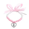 Vêtements de chien Collier de perles de chat Collier avec strass HeartBear Charm Pendentif Pet Puppy Bijoux