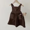 Robes de fille Robe de printemps en velours côtelé pour bébés filles, robe d'été à bretelles pour tout-petits