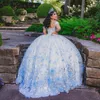 Sky Blue Princess Quinceanera Dresses Off the Shoulder Applique Flower Tull lace-up corset Volume vestidos de 15 anos prom Pageant Dress