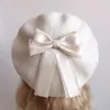 Vintage Plain Bowtie Beret Cap Beanie Hat Style Français Femmes Filles Coupe-Vent Garder Au Chaud Chapeaux D'hiver Casquettes Street Fashion 240125
