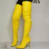 Stivali Donna Cavallo Lungo Giallo Danza Ecopelle Tacchi alti Zip laterale Sopra il ginocchio Scarpe da donna Donna Taglia grande 44 45 46 47